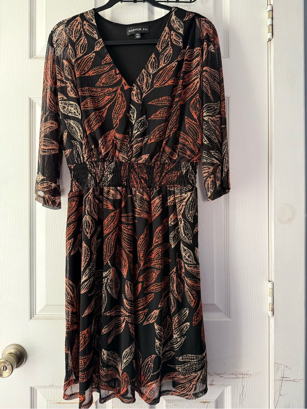 Botanical fall autumn Dress Size XL Harper 241 V-Neck Smocked Waist